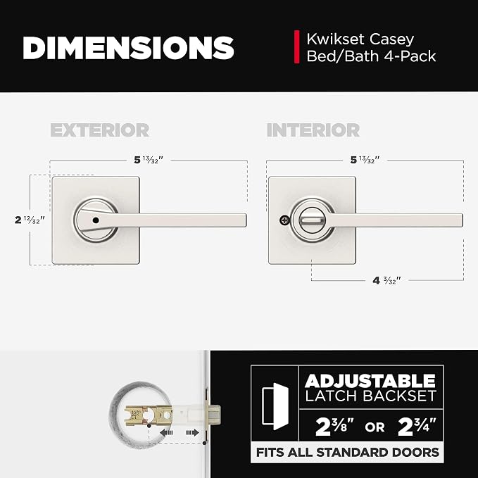 Kwikset Casey Interior Square Privacy Door Handle with Lock, Door Lever for Bathroom and Bedroom, Satin Nickel, Reversible Keyless Push Button Lock Door Lever