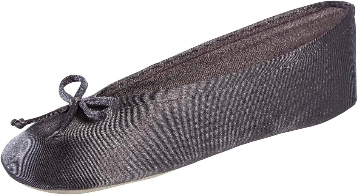 Isotoner Women's Satin Ballerina Slippers with Classic Ribbon Bow and Suede Sole