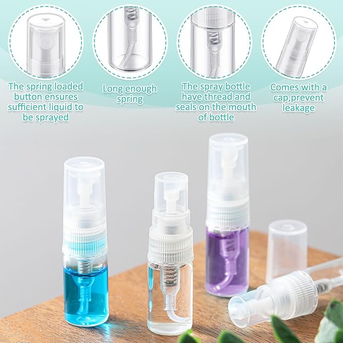 Zhehao 10 Pcs Mini Spray Bottles 2 ml Clear Glass Perfume Bottles Refillable Fine Mist Perfume Atomizer Portable Empty Sample Containers for Cleaning, Essential Oils, Travel (Clear Cap)