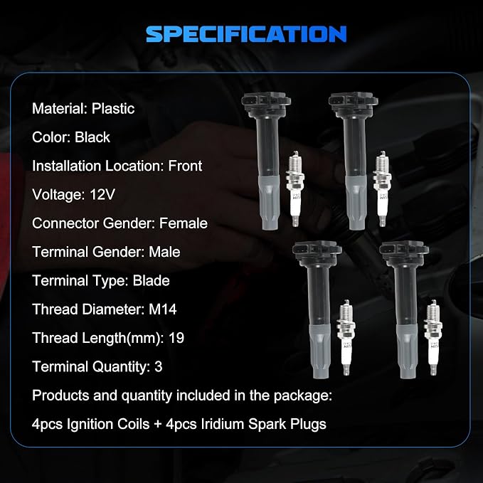 4PCS UF668 Ignition Coils + 4PCS 7092 Iridium Spark Plugs Ignition Coils Pack Fits for 2010 2011 2012 Legacy Outback 2.5L, Coil Pack Set Replace OE UF-668 22433AA620 22433AA621