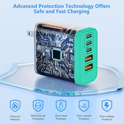 QZIIW USB C Wall Fast Charger Block, 100W 5-Port Type C Fast Charging Block 3 Pack-PD Power Charger Adapter QC 3.0 USB Multiport Charger Brick for iPhone 17 16, Samsung Series MacBook/Air, iPad, etc.