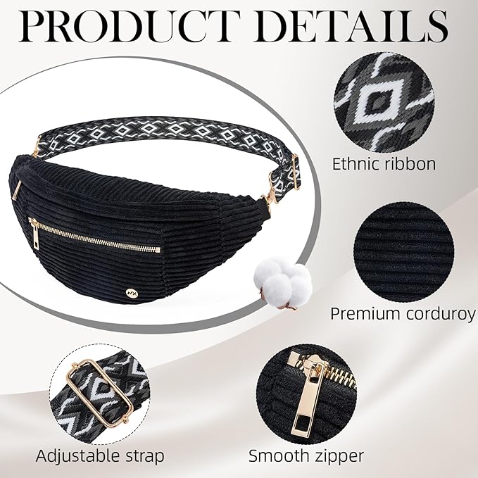 MAXTOP Large Crossbody Fanny Pack with 4-Zipper Pockets,Gifts for Enjoy Sports Festival Workout Traveling Running Casual Hands-Free Wallets Waist Pack Phone Bag Carrying All Phones