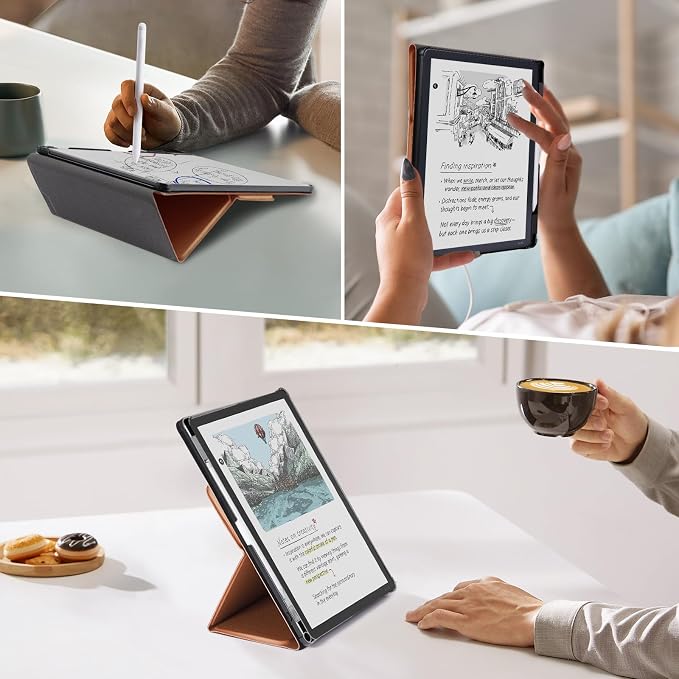CoBak Case for 11" Kindle Scribe 3rd Generation 2025, Kindle Scribe Colorsoft with Two Viewing Angles - All New PU Leather Cover with Auto Sleep Wake, Pen Holder. Brown