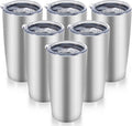 20 oz Tumblers Bulk Stainless Steel Tumbler with Lid Double Wall Vacuum Insulated Coffee Mug 20oz Powder Coated Cup for Hot and Cold Drinks, Stainless, 6 pack
