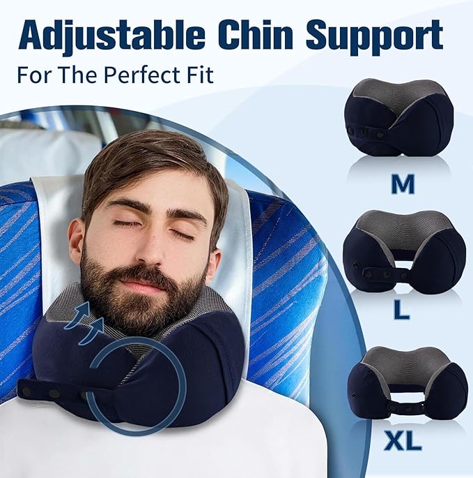 Cirorld Neck Pillow for Traveling, Travel Pillows for Airplanes,100% Pure Memory Foam Travel Neck Pillow, Adjustable Flight Pillow, Portable Plane Accessories with Eye Mask, Earplugs, Carry Bag