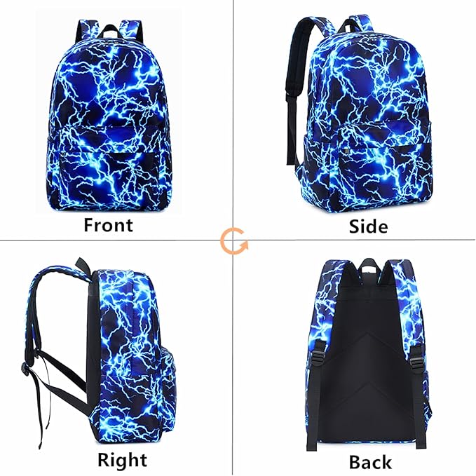 mezhsa Boy School Backpack Elementary Middle Lightning Bookbag Laptop Teenager Waterproof Lightweight 17 Inches (1-Blue)
