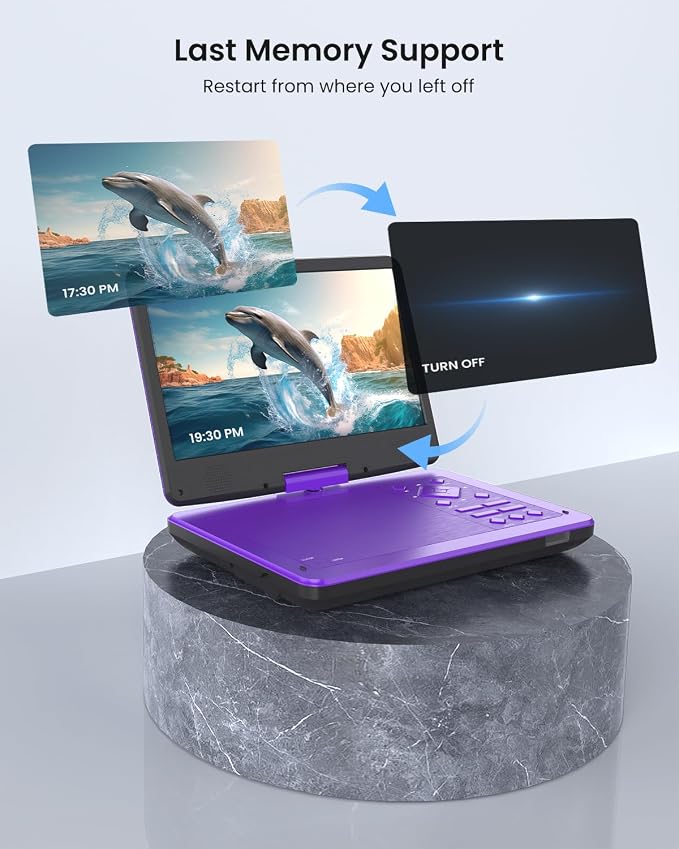 12.5-inch Portable DVD Player with 10.5-inch HD Screen, Portable Design for on-the-go Viewing.Supports 5 Hours of Battery Life.CD/DVD/SD Card/USB Compatible,Region Free (Purple)