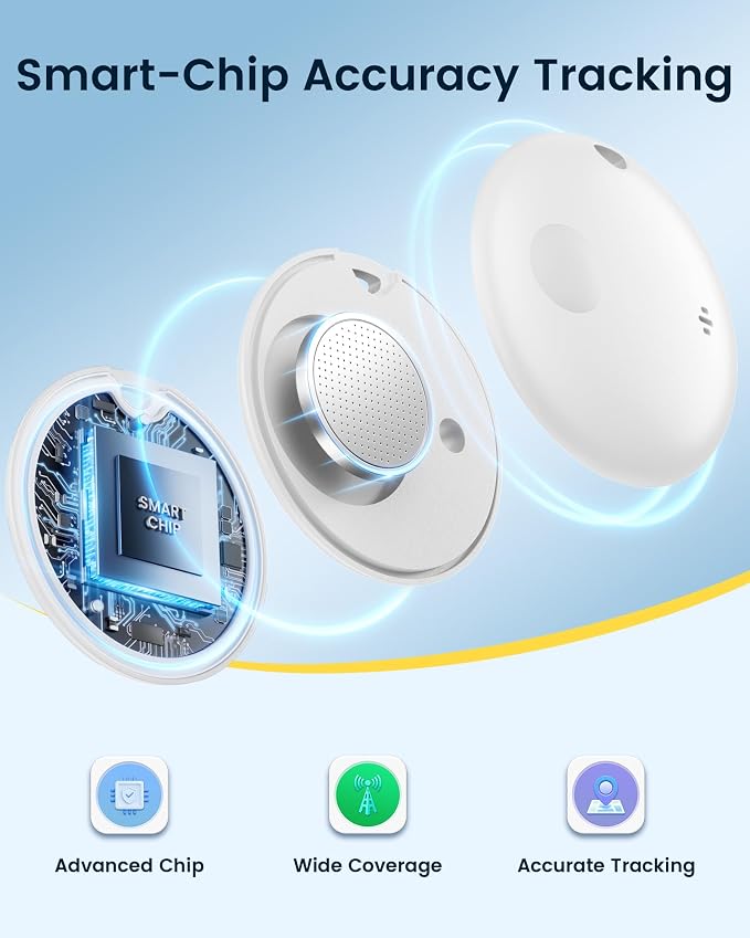Air Tracker Tags-4 Pack, Smart Bluetooth Tracker Works with Apple Find My (iOS Only), Item Finder Key Finder with Replaceable Battery, Tracker Tag Locator for Keys, Luggage, Suitcases and Bags (White)