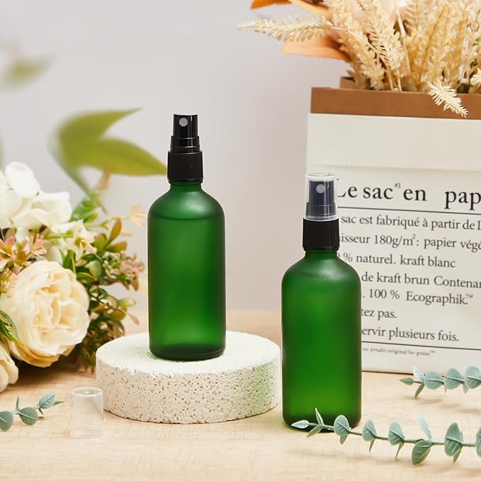 Roshtia 30 Pcs Glass Spray Bottle Clear Empty Bottles Small Refillable Reusable Perfume Bottle with Fine Mist Sprayer Pump for Face Body Travel(3.4 oz,Green)