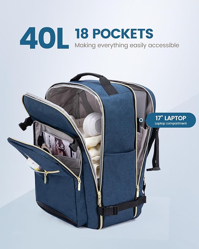 LOVEVOOK 40L Travel Backpack Flight Approved Carry on Backpack,3 Packing Cubes,Waterproof Personal Item Travel Bag,TSA Carry on Luggage Suitcase Travel Essentials,Gifts for Women & Men,fits 17" Laptop