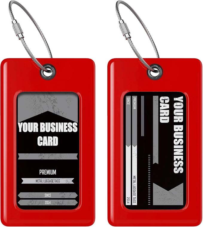 Luggage Tags Business Card Holder by TUFFTAAG - Flexible PVC Travel ID Bag Tag, Red, 2 Pack
