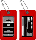Luggage Tags Business Card Holder by TUFFTAAG - Flexible PVC Travel ID Bag Tag, Red, 2 Pack