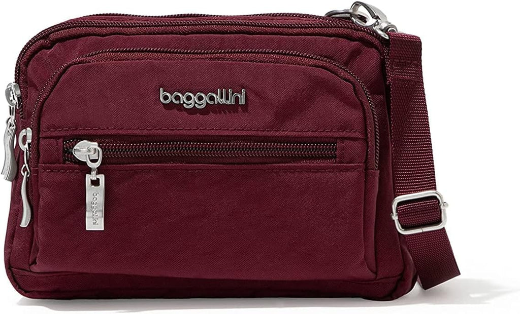 Baggallini Triple Zip Small Crossbody Bag for Women - Lightweight Convertible Fanny Pack Belt Bag