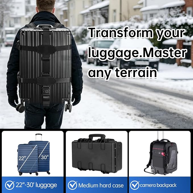 Heavy-Duty Backpack Carrying Straps System for 22-30 Inch Suitcase Luggage Hardcase for Adventure Travel Cobble Stone Streets Stair - L,Yellow