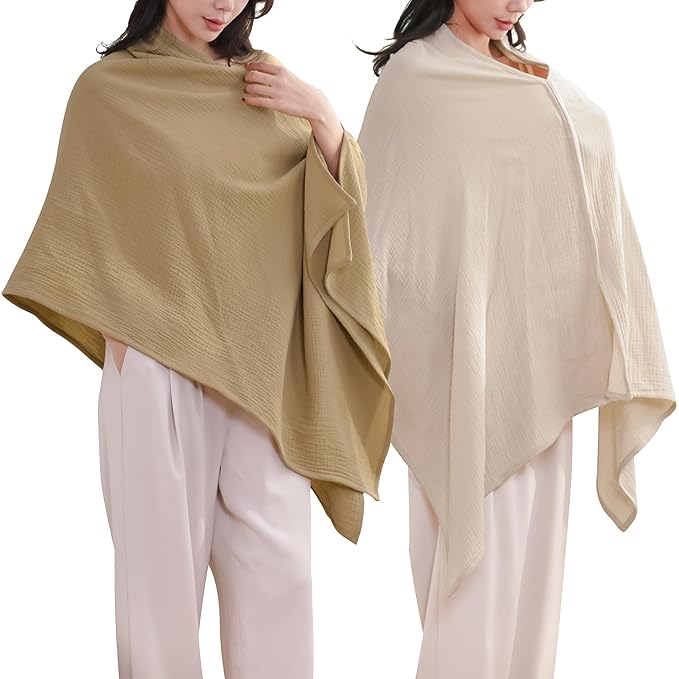 TADO MUSLIN 2-Pack Nursing Covers for Breastfeeding, 100% Organic Cotton Muslin Nursing Cover for Mom, Soft Breathable Breastfeeding Cover, Full Privacy Cover for Nursing, Regular Coverage Brown Beige