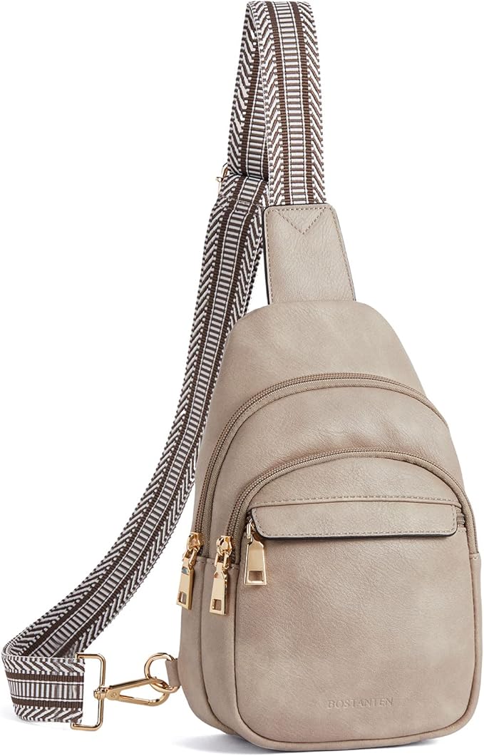 BOSTANTEN Sling Bag for Women Leather Crossbody Bags Fanny Pack Chest Bag for Travel