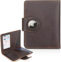 Polare Full Grain Leather Slim and Soft RFID Blocking wallet For Men Snap Bifold Travel Wallet Passport Holders 2 Passports (Dark Brown with AirTag Slot)