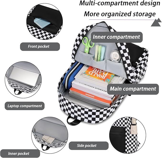 mezhsa Boy School Backpack Elementary Middle Lightning Bookbag Laptop Teenager Waterproof Lightweight 17 Inches (4Black Square)