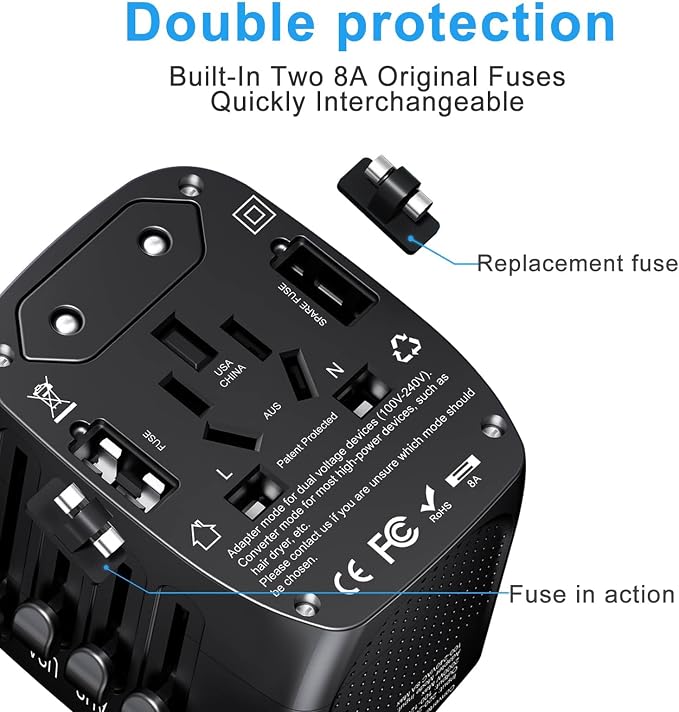 International Travel Adapter Voltage Converter Combo for 100V-240V with 2 USB Ports, USA to UK Europe Australia 200+ Countries 1