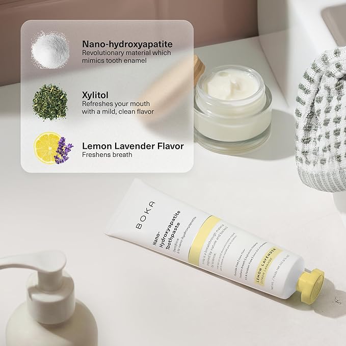 Boka Fluoride Free Toothpaste, Nano Hydroxyapatite Toothpaste, Appropriate for Sensitive Teeth - for Adult Oral Care - Lemon Lavender Flavor, 4 Fl Oz 3Pk US Manufactured