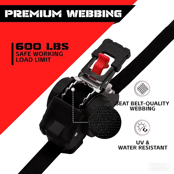 Retractable Ratchet Straps 1" x 13Ft, Heavy Duty Self Retracting Tie Down Straps, 1800lb Break Strength Auto Retract Cargo Straps for Truck, Trailer, Motorcycle, ATV, UTV, (Black, 2 Pack)