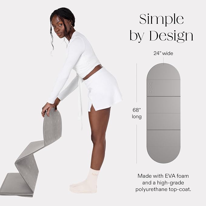Bala Compact Workout Mat for Gym - 12MM Thick Slip-Resistant, Sweat Absorbing, & Foldable Yoga Mat for Pilates, Core Training & Exercise - Home Fitness Essentials for Women & Men - Travel-Friendly