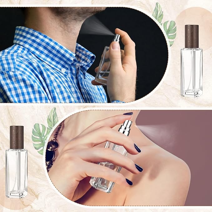 Domensi 20 Pcs 10/15/20/30 ml Perfume Travel Refillable Glass Bottles Spray Bottle Perfume Atomizer for Cologne Dispenser Leak-proof Fragrance Bottles Atomizer Pump Kit (20 ml,Dark Wood Color)