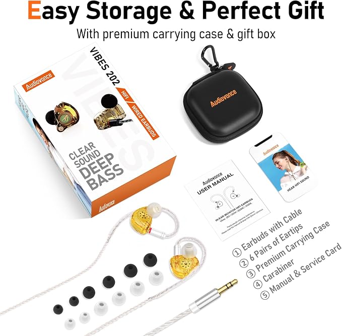 Vibes 202 Wired Earbuds - HiFi in Ear Monitor Headphones – Professional Noise Isolating Ear Buds - Clear Sound, Deep Bass & Comfort-Fit IEM Earphones - MMCX to 3.5mm, Silver Plated Cord, Carrying Case