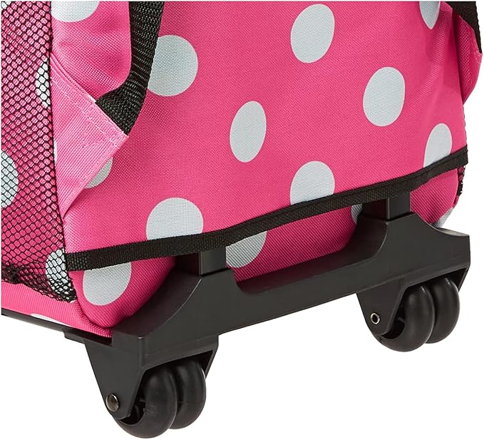 Rockland Double Handle 17" Rolling Backpack, Pink Dot