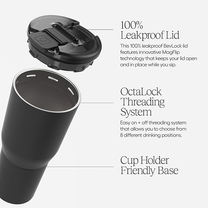 BrüMate Nav 35oz 100% Leak Proof Insulated Travel Tumbler with Magnetic BevLock™ Lid - Double Wall Cup-Holder Friendly Stainless Steel Mug (Matte Black)