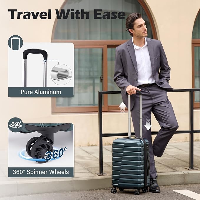 Coolife Carry On Luggage Airline Approved with Wheels Hard Shell Suitcase Spinner TSA Lock Telescopic Handle (20-inch-Teal blue)