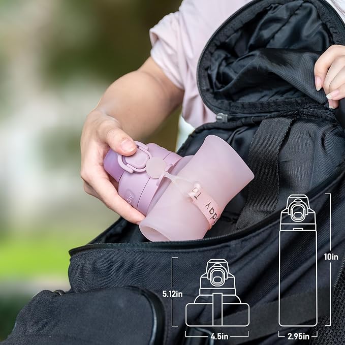 TakeToday Collapsible Water Bottles 20oz and 32oz, Leak Proof, BPA-Free, Foldable Silicone Travel Water Bottle with Straw Strap for Cycling, Hiking, Outdoors