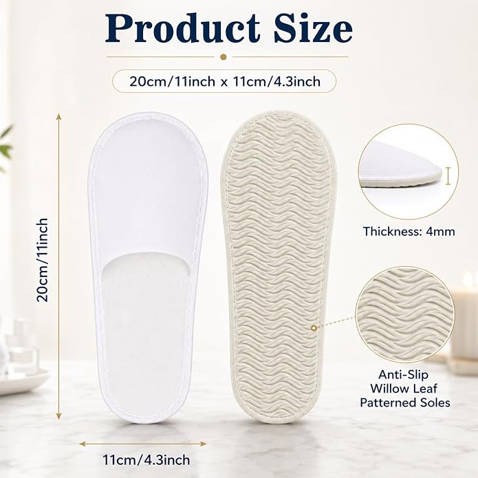 50 Pairs Disposable Slippers for Guests Bulk with Folding Storage Box, 11 Inch White Non-Slip Hotel Slippers, Individually Wrapped House Slippers for Men Women Travel, Spa, Home, Wedding