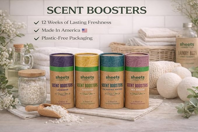 Sheets Laundry Club Bundle - 4 Pack Fresh Linen Detergent Sheets, 3 Pack Uncharted Waters Dryer Sheets & 4 Pack Sea Breeze Scent Booster - New Liquidless Technology