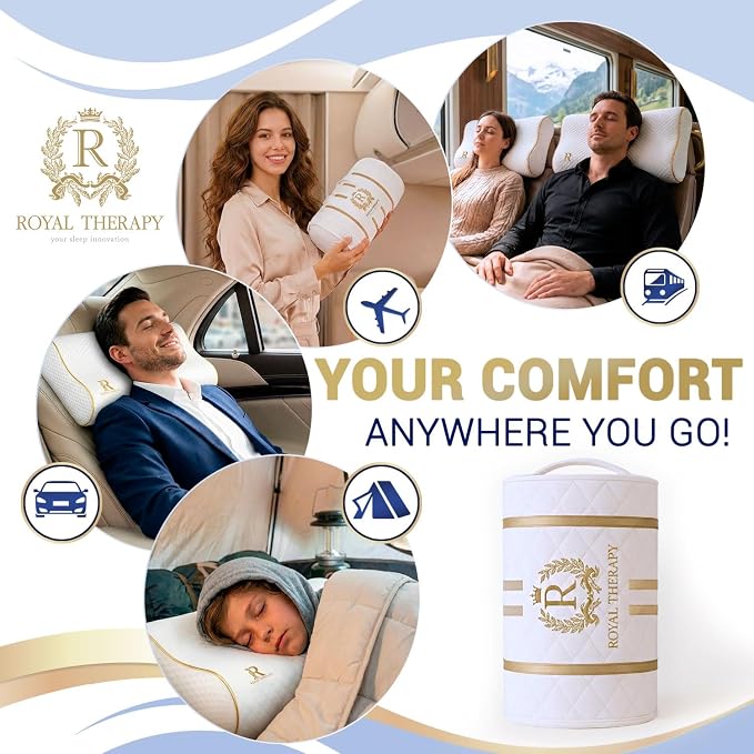 Royal Therapy Travel Memory Foam Pillow, Neck Pillow Bamboo Adjustable Side Sleeper Pillow (Travel 18 x 12 x 5)