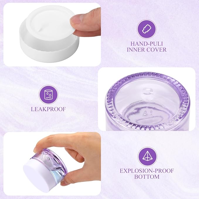 Domensi 60 Pcs 1oz Glass Jars with Lids Bulk Small Glass Salve Tins Cream Container Cosmetic Jars for Travel Balm with Inner Liners for Sample Cream (Light Purple,White Lids,Plastic Lid)