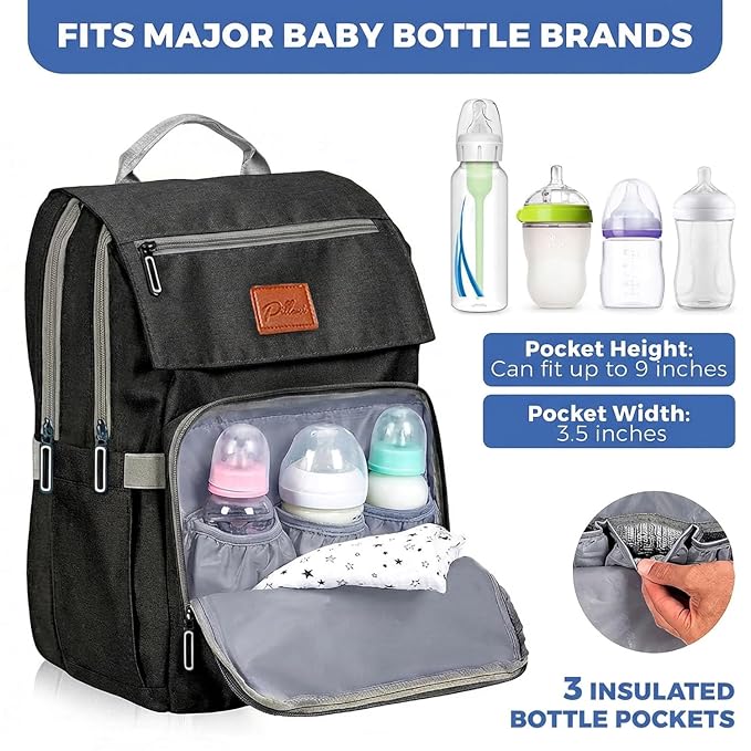 PILLANI Baby Diaper Bag Backpack - Baby Bag for Girls & Boys, Large Waterproof Toddler Diaper Backpack - Baby Shower Gifts & Registry Must Haves - Travel Diaper Bags with Changing Pad - Newborn Stuff