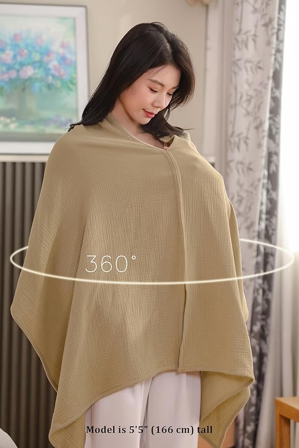 TADO MUSLIN 2-Pack Nursing Covers for Breastfeeding, 100% Organic Cotton Muslin Nursing Cover for Mom, Soft Breathable Breastfeeding Cover, Full Privacy Cover for Nursing, Regular Coverage Brown Beige