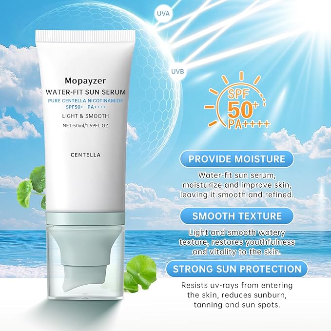 Centella Sunscreen SPF 50, Sunscreen for Face, Water Resistant Strong UV Protection No White Cast, Centella Madagascar Face Sun Screen Oil Free Korean Skincare(Blue 2)