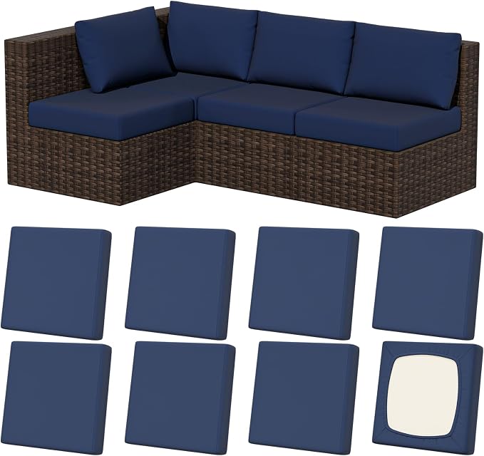 8Pcs Stretch Patio Cushion Covers, Outdoor Couch & Sofa Replacement Slipcovers for Patio Furniture Cushion Covers, Washable Reusable Furniture Protector