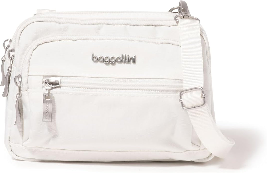 Baggallini Triple Zip Small Crossbody Bag for Women - Lightweight Convertible Fanny Pack Belt Bag