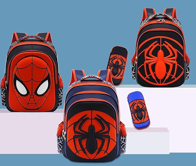 Cartoon Spider Schoolbag with Pencil Case - 3D, Waterproof, Large-Capacity for Primary School Boys (15in)