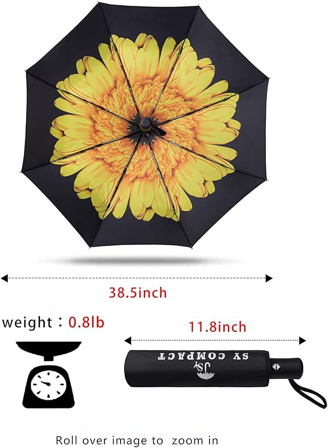 SY COMPACT Travel Umbrella - Windproof Automatic Compact Umbrella for Rain, Lightest 8-Rib, Small, Strong & Portable, Durable Grip, Fits Backpack & Car, Factory Direct (UV Available)