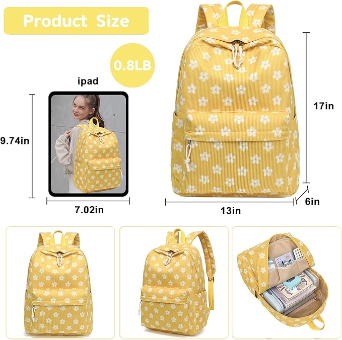 Bluboon School Backpack for Teen Girls Bookbags Elementary High School Corduroy Laptop Bags Women Travel Daypacks