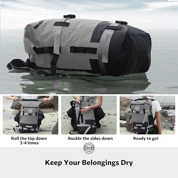 STOVER 5/10/25/30/40/55L Waterproof Dry Bag- Roll-Top Backpack w/Phone Case- Kayaking, Hiking, Camping, Boating- Men/Women