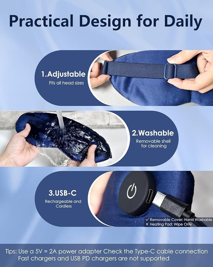 Aurorcness Heated Eye Mask for Dry Eyes – Cordless Warm Eye Compress, 100% Mulberry Silk Sleep Mask with Graphene Heating, 3 Heat Levels and Auto Shut-Off, Rechargeable & Washable