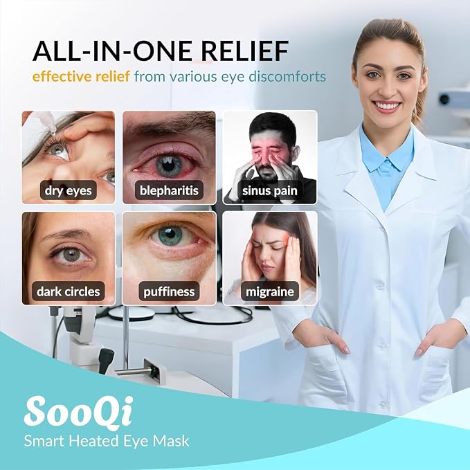 Heated Eye Mask, Cordless Warm Compress for Dry Eyes, Blepharitis & Eye Fatigue - Weighted Heating Pad with 3 Preset Heat Modes, Rechargeable, Auto Shut-Off, Washable Cover for Sleep & Travel