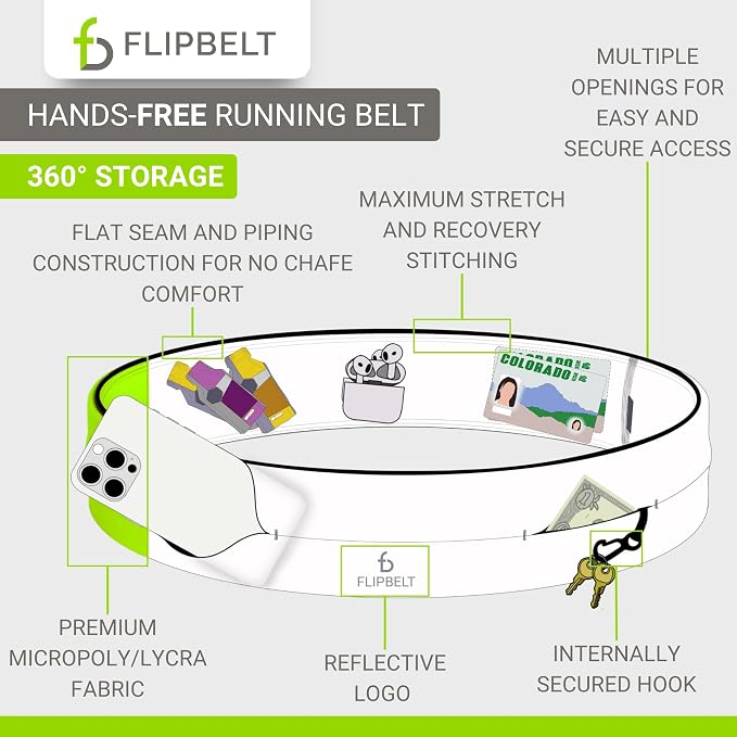 FlipBelt Classic Running Belt, Belt Bag & Fanny Pack for Men and Women - Phone Holder, Waist Pack, Running Accessories, Belt Pouch, Money Belt, USA Running Company
