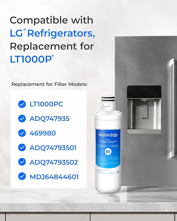 Waterdrop LT1000PC ADQ747935 MDJ64844601 NSF Certified Refrigerator Water Filter, Replacement for LG® LT1000P®, ADQ74793501, ADQ74793502, 46-9980, 9980, LFXC24796S, LSFXC2496D