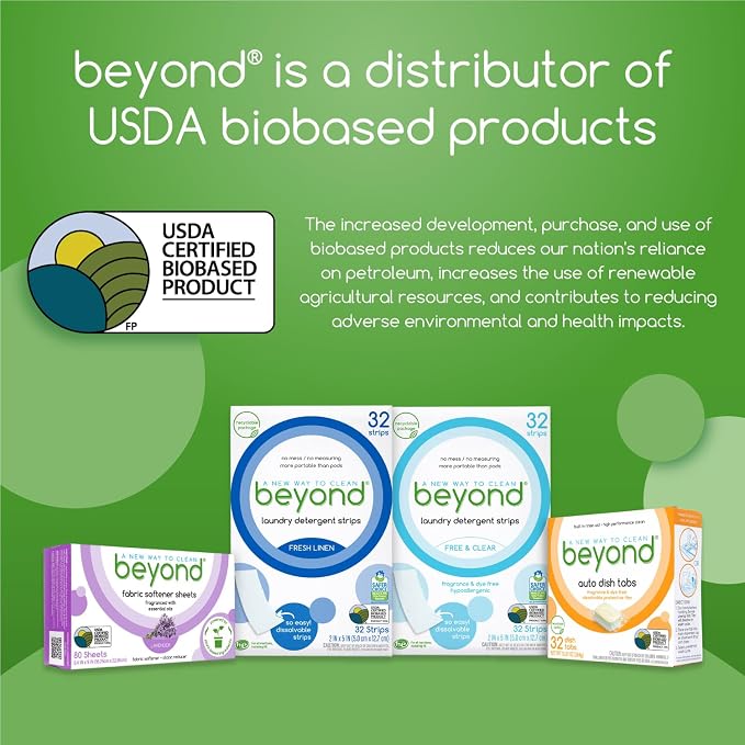 Beyond Laundry Detergent Strips [12 packs of 32 strips] - Fresh Linen - Eco-friendly, Hypoallergenic. Travel friendly. Dissolvable Strips